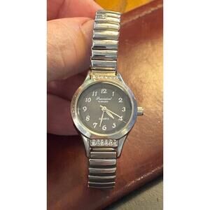 Women's Precision by Gruen Silver Tone Quartz Watch, Black Face